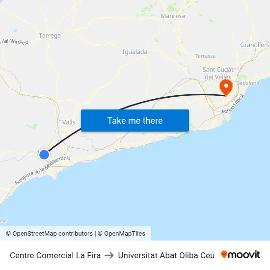 Centre Comercial La Fira to Universitat Abat Oliba Ceu map