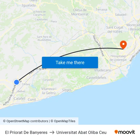 El Priorat De Banyeres to Universitat Abat Oliba Ceu map