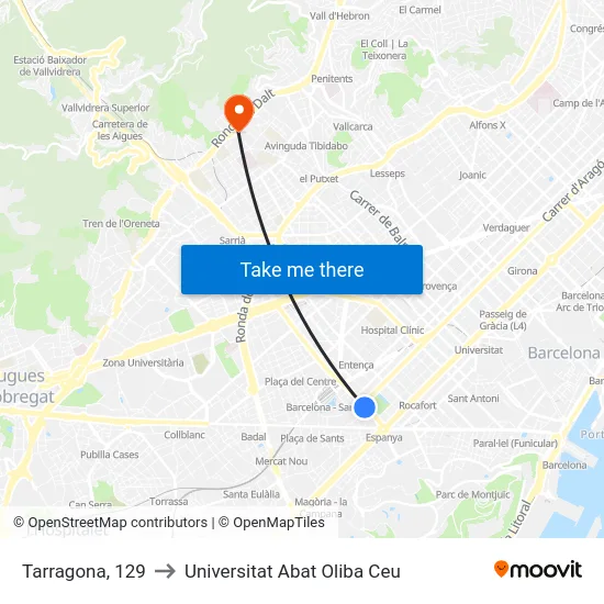 Tarragona, 129 to Universitat Abat Oliba Ceu map