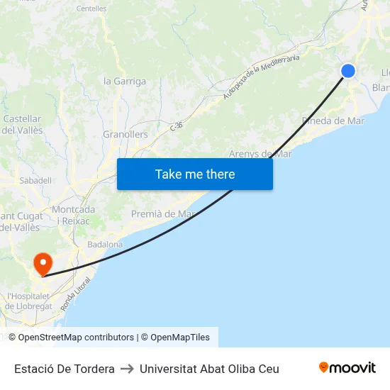 Estació De Tordera to Universitat Abat Oliba Ceu map