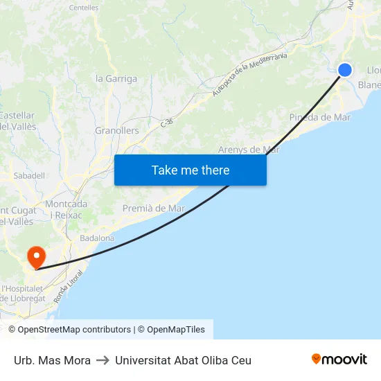 Urb. Mas Mora to Universitat Abat Oliba Ceu map