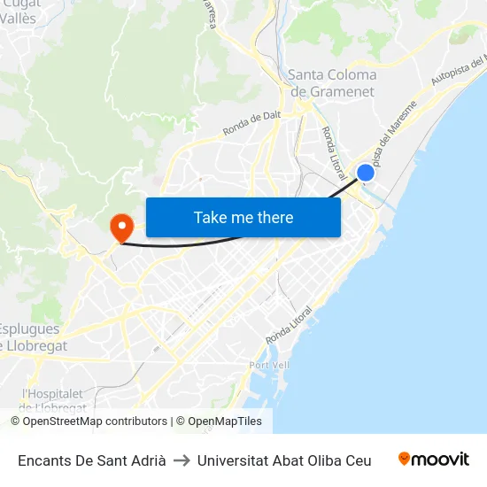 Encants De Sant Adrià to Universitat Abat Oliba Ceu map