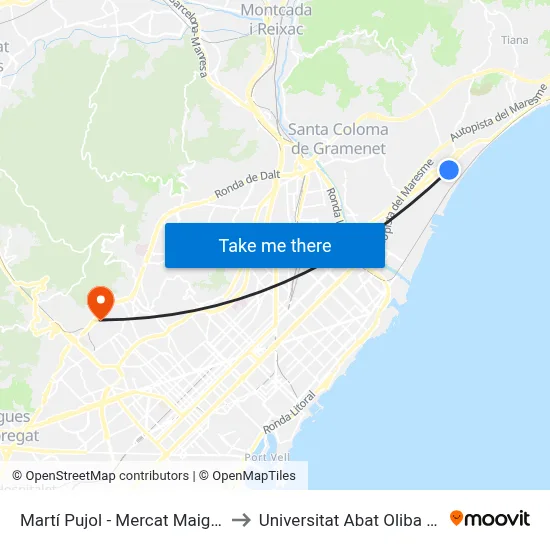 Martí Pujol - Mercat Maignon to Universitat Abat Oliba Ceu map