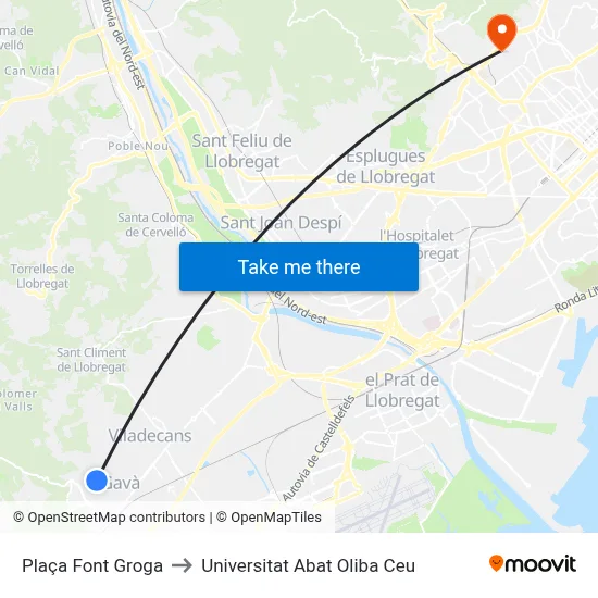 Plaça Font Groga to Universitat Abat Oliba Ceu map