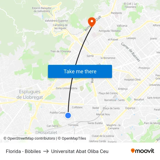 Florida - Bòbiles to Universitat Abat Oliba Ceu map