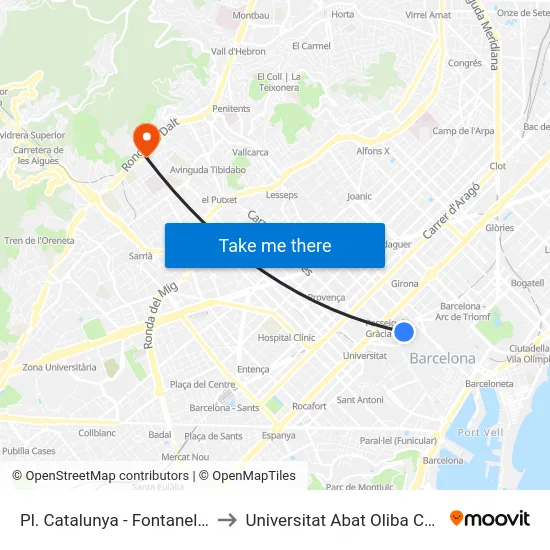 Pl. Catalunya - Fontanella to Universitat Abat Oliba Ceu map