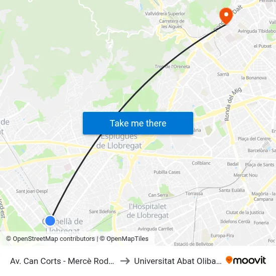 Av. Can Corts - Mercè Rodoreda to Universitat Abat Oliba Ceu map