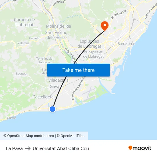 La Pava to Universitat Abat Oliba Ceu map