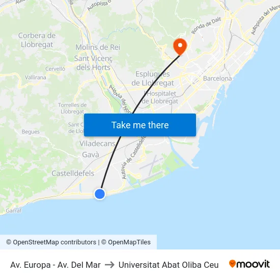 Av. Europa - Av. Del Mar to Universitat Abat Oliba Ceu map