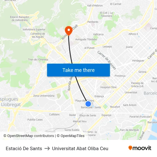 Estació De Sants to Universitat Abat Oliba Ceu map