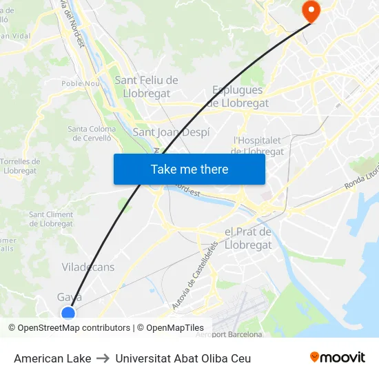 American Lake to Universitat Abat Oliba Ceu map