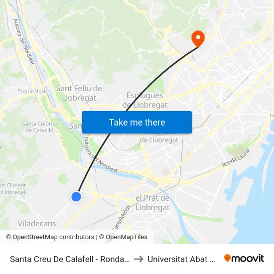 Santa Creu De Calafell - Ronda Sant Ramon to Universitat Abat Oliba Ceu map