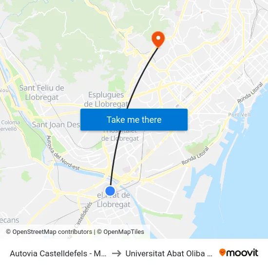 Autovia Castelldefels - Major to Universitat Abat Oliba Ceu map