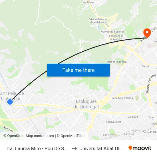Tra. Laureà Miró - Pou De Sant Pere to Universitat Abat Oliba Ceu map