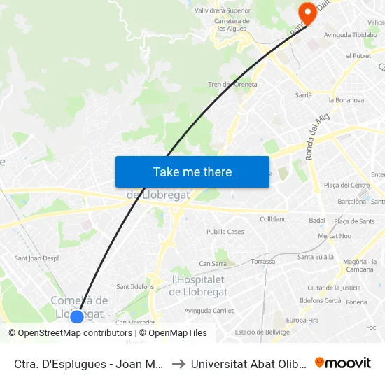 Ctra. D'Esplugues - Joan Maragall to Universitat Abat Oliba Ceu map