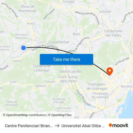 Centre Penitenciari Brians 1 to Universitat Abat Oliba Ceu map