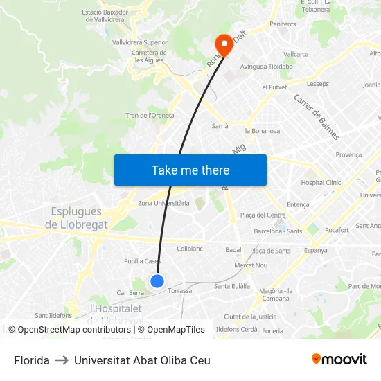 Florida to Universitat Abat Oliba Ceu map