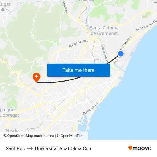 Sant Roc to Universitat Abat Oliba Ceu map