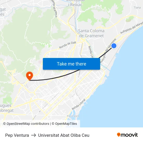 Pep Ventura to Universitat Abat Oliba Ceu map