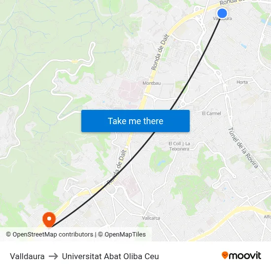 Valldaura to Universitat Abat Oliba Ceu map