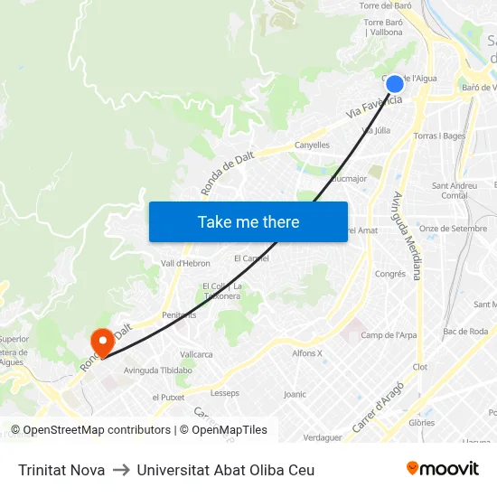 Trinitat Nova to Universitat Abat Oliba Ceu map