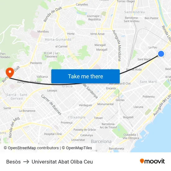 Besòs to Universitat Abat Oliba Ceu map