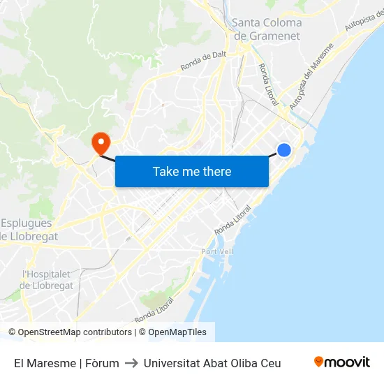 El Maresme | Fòrum to Universitat Abat Oliba Ceu map