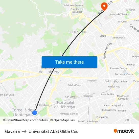 Gavarra to Universitat Abat Oliba Ceu map