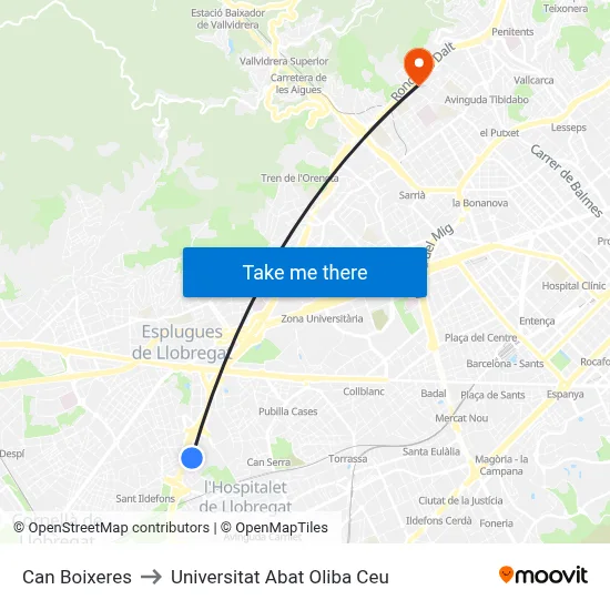 Can Boixeres to Universitat Abat Oliba Ceu map