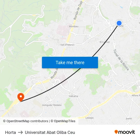 Horta to Universitat Abat Oliba Ceu map