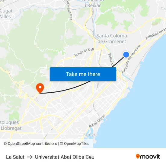 La Salut to Universitat Abat Oliba Ceu map