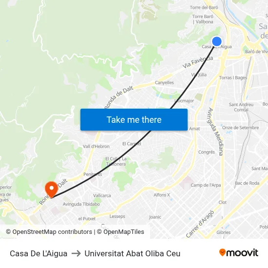Casa De L'Aigua to Universitat Abat Oliba Ceu map