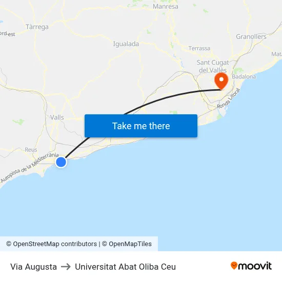 Via Augusta to Universitat Abat Oliba Ceu map