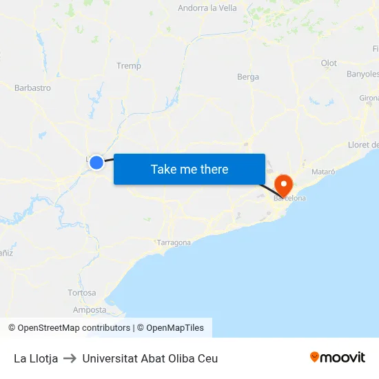 La Llotja to Universitat Abat Oliba Ceu map
