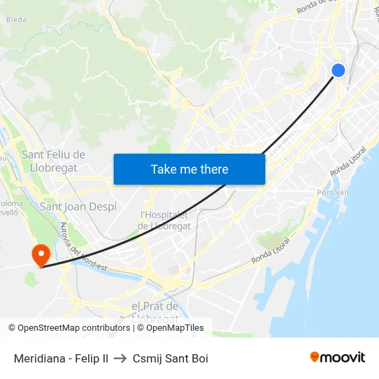 Meridiana - Felip Il to Csmij Sant Boi map