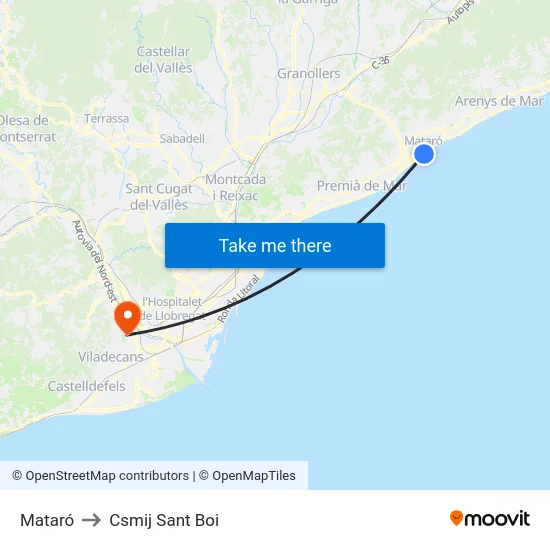 Mataró to Csmij Sant Boi map