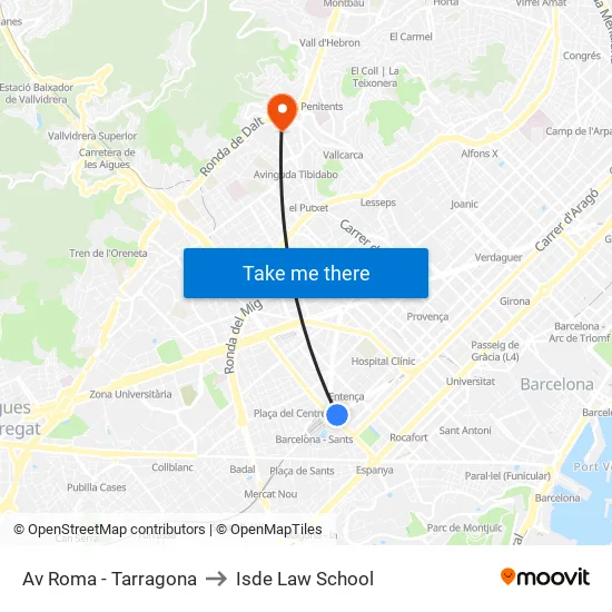 Av Roma - Tarragona to Isde Law School map