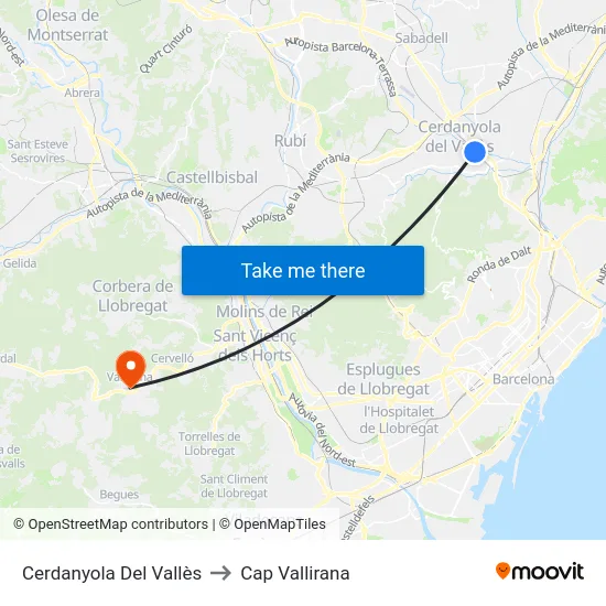 Cerdanyola Del Vallès to Cap Vallirana map