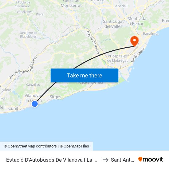 Estació D'Autobusos De Vilanova I La Geltrú to Sant Antoni map