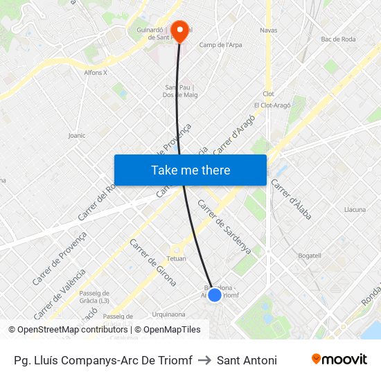 Pg. Lluís Companys-Arc De Triomf to Sant Antoni map