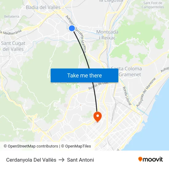 Cerdanyola Del Vallès to Sant Antoni map