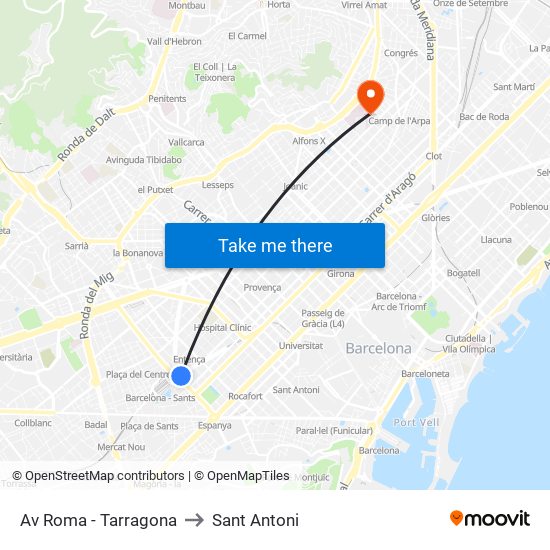 Av Roma - Tarragona to Sant Antoni map