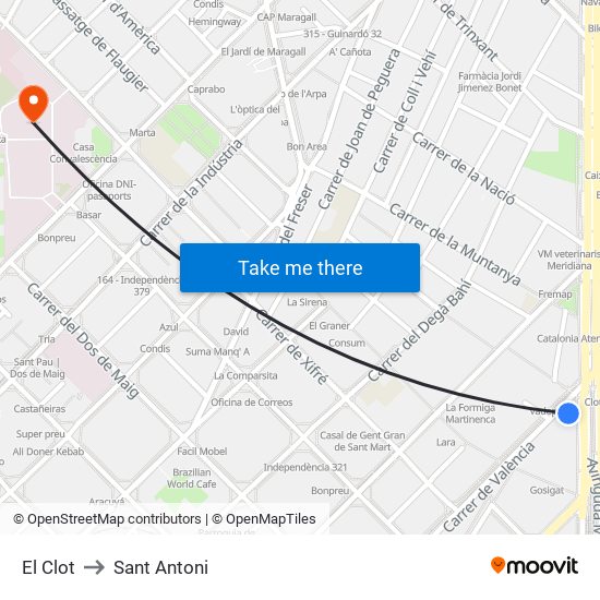 El Clot to Sant Antoni map