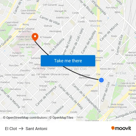 El Clot to Sant Antoni map