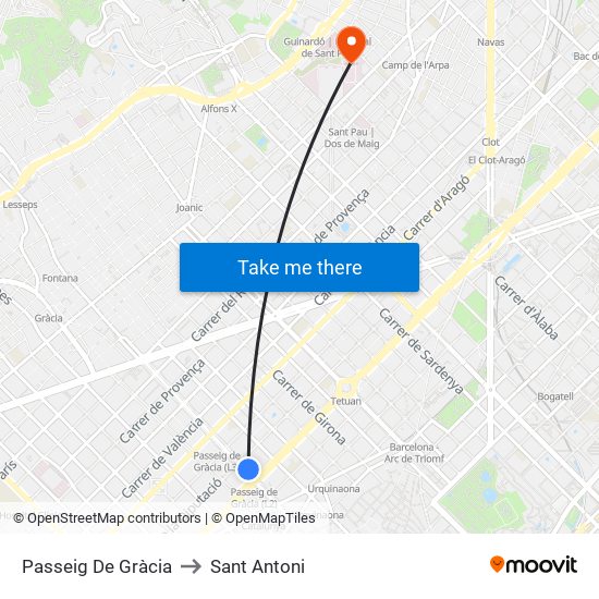 Passeig De Gràcia to Sant Antoni map