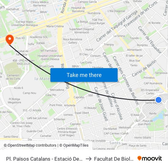 Pl. Països Catalans - Estació De Sants to Facultat De Biologia map