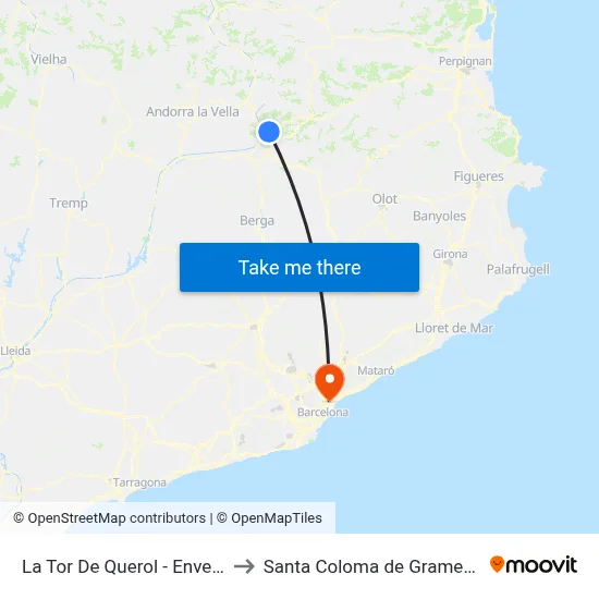 La Tor De Querol - Enveitg to Santa Coloma de Gramenet map
