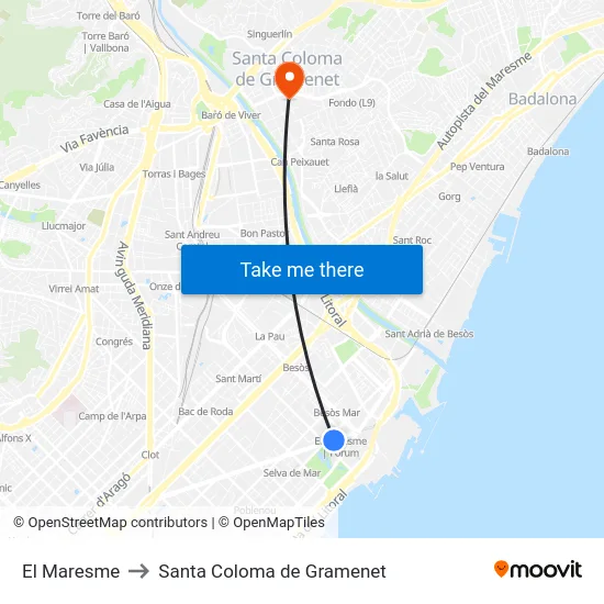 El Maresme to Santa Coloma de Gramenet map