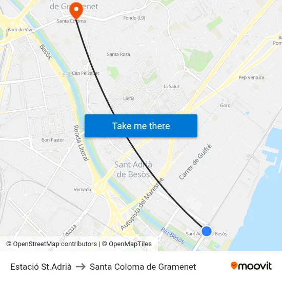 Estació St.Adrià to Santa Coloma de Gramenet map