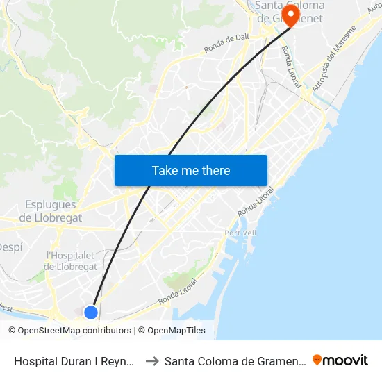 Hospital Duran I Reynals to Santa Coloma de Gramenet map